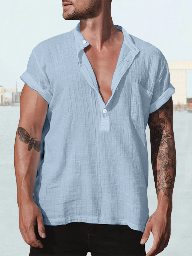 Fashion Cotton Linen Short Sleeve Shirt