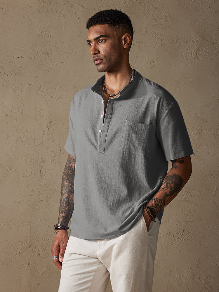 Fashion Cotton Linen Half Button Shirt