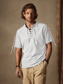 Vintage Cotton Linen Drawstring Shirt