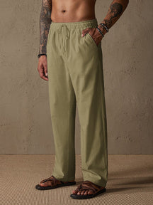 Casual Loose Fit Cotton Linen Straight Pants Pants coofandystore Khaki S 