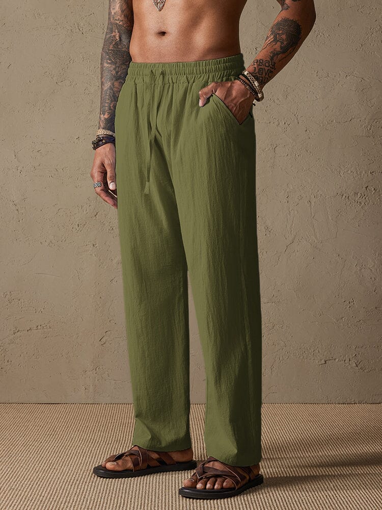 Cozy Drawstring Cotton Linen Straight Pants Pants coofandystore Army Green M 