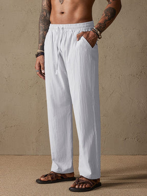 Cozy Drawstring Cotton Linen Straight Pants Pants coofandystore White M 