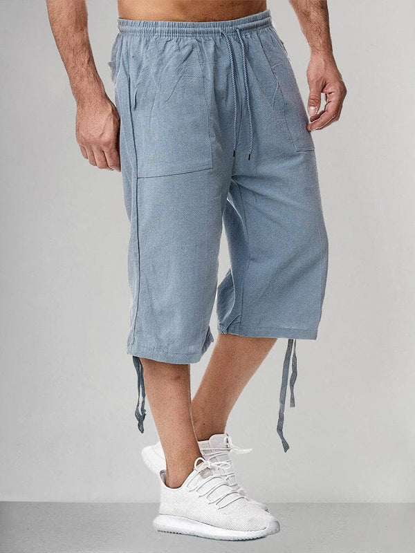 Cotton Linen Style Casual Shorts Pants coofandystore Blue M 