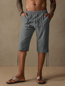 Cotton Linen Casual Drawstring Shorts Pants coofandystore Dark Grey M 
