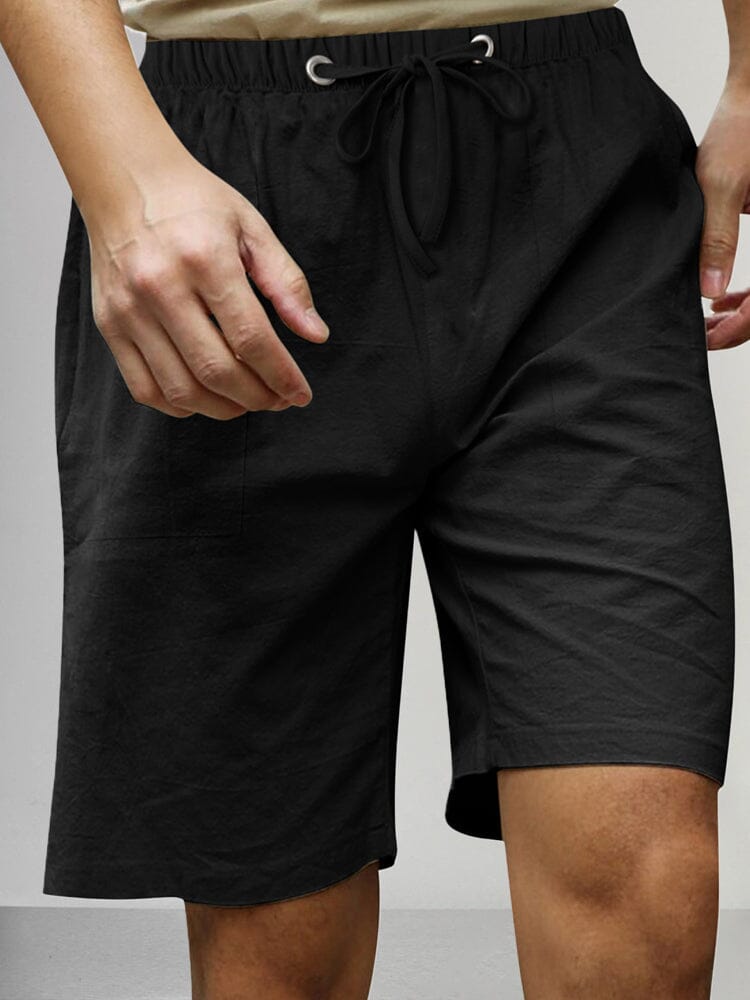 Cotton Linen Style Beach Casual Shorts Shorts coofandystore Black S 