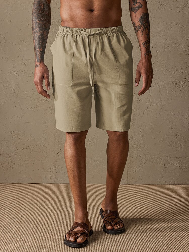 Cotton Linen Beach Drawstring Casual Shorts Shorts coofandystore Khaki S 