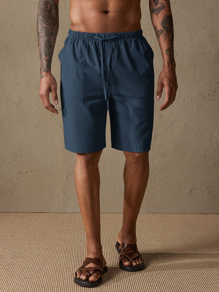 Cotton Linen Beach Drawstring Casual Shorts Shorts coofandystore Navy Blue S 