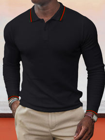 Lapel Collar Long-sleeved Polo Shirt