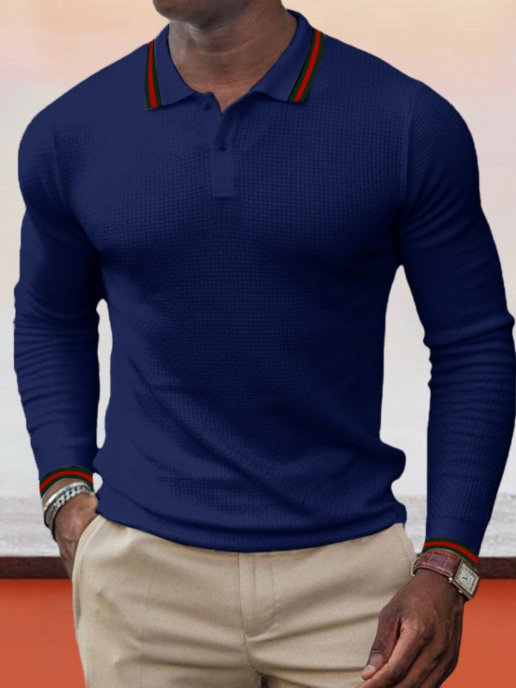 Lapel Collar Long-sleeved Polo Shirt