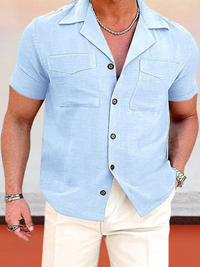 Casual Solid Beach Shirt with Pockets Shirts coofandystore Light Blue S 