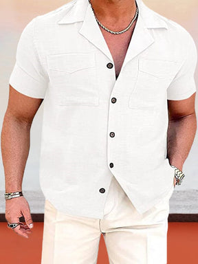 Casual Solid Beach Shirt with Pockets Shirts coofandystore White S 