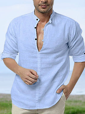 Solid Color Stand-up Collar Beach Casual Shirt