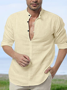 Solid Color Stand-up Collar Beach Casual Shirt