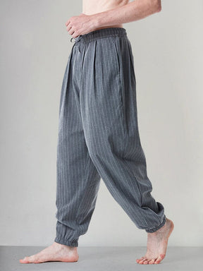 Casual Stripe Elastic Waist Cotton Linen Pants Pants coofandystore 