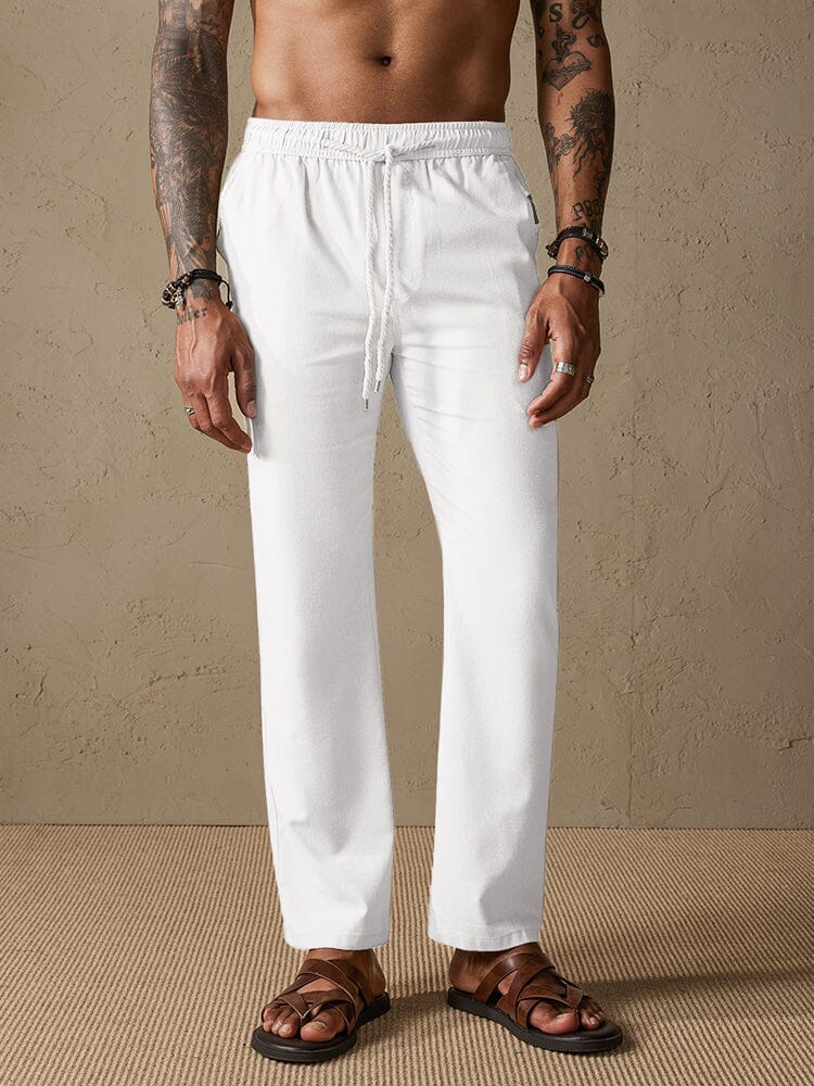 Casual Cotton Linen Cozy Drawstring Pants Pants coofandystore White M 