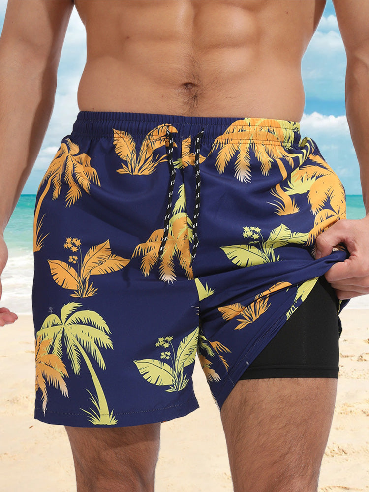 Hawaiian Printed Quick-drying Double Layers Beach Shorts