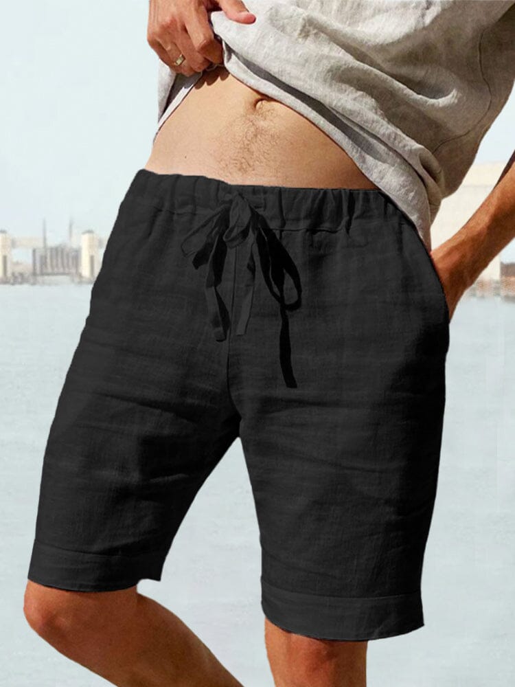 Cotton Linen Drawstring Casual Shorts Shorts coofandystore Black S 