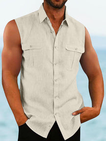 Solid Cotton Linen Sleeveless Shirt