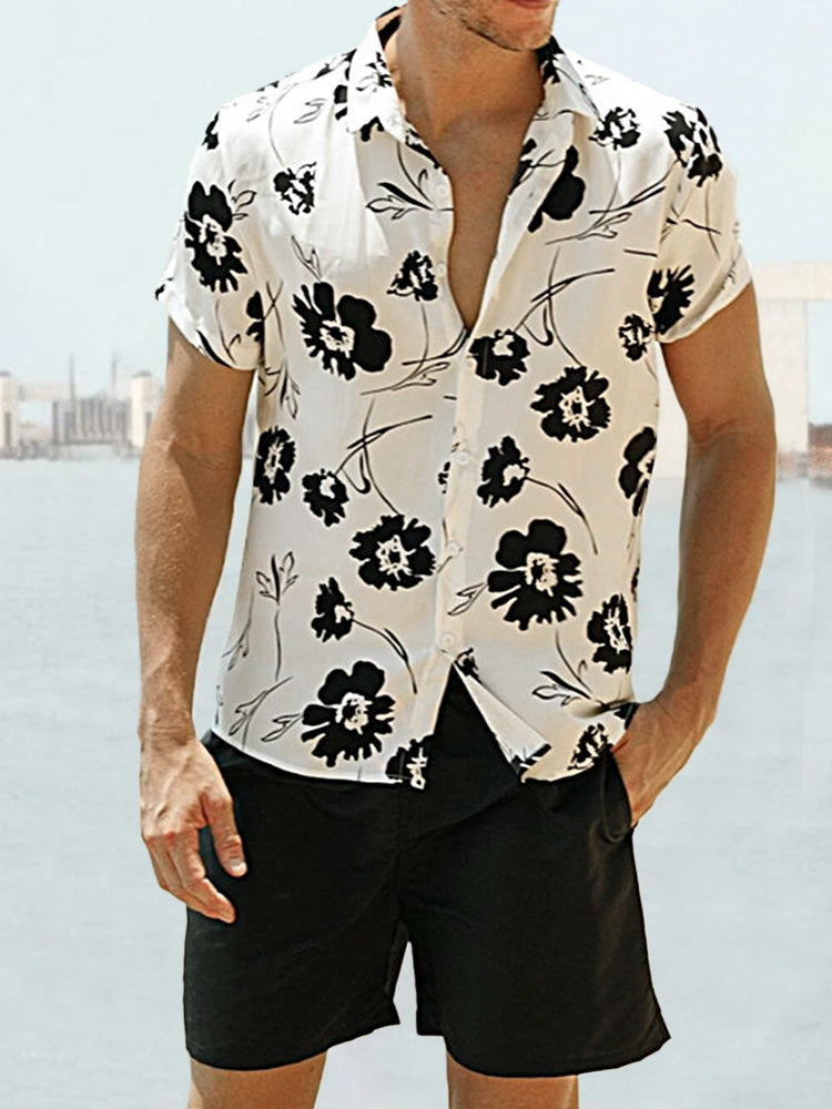 Vintage Ink Style Printed Beach Shirt