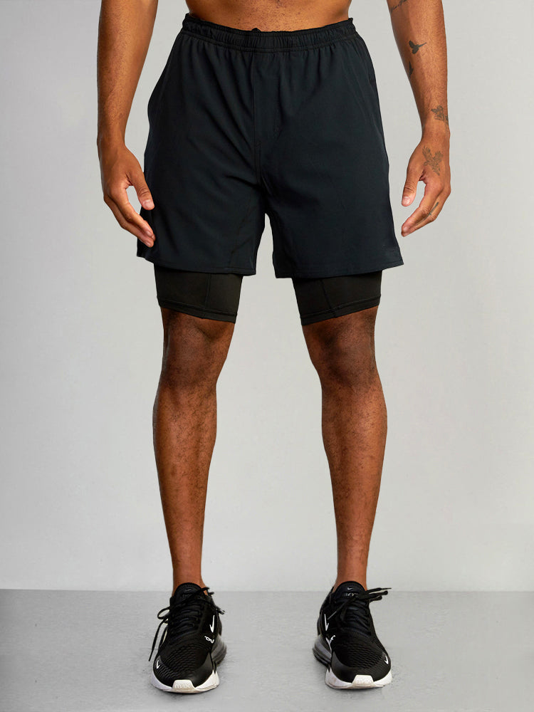 Casual Elastic Waist Double Layer Sports Shorts