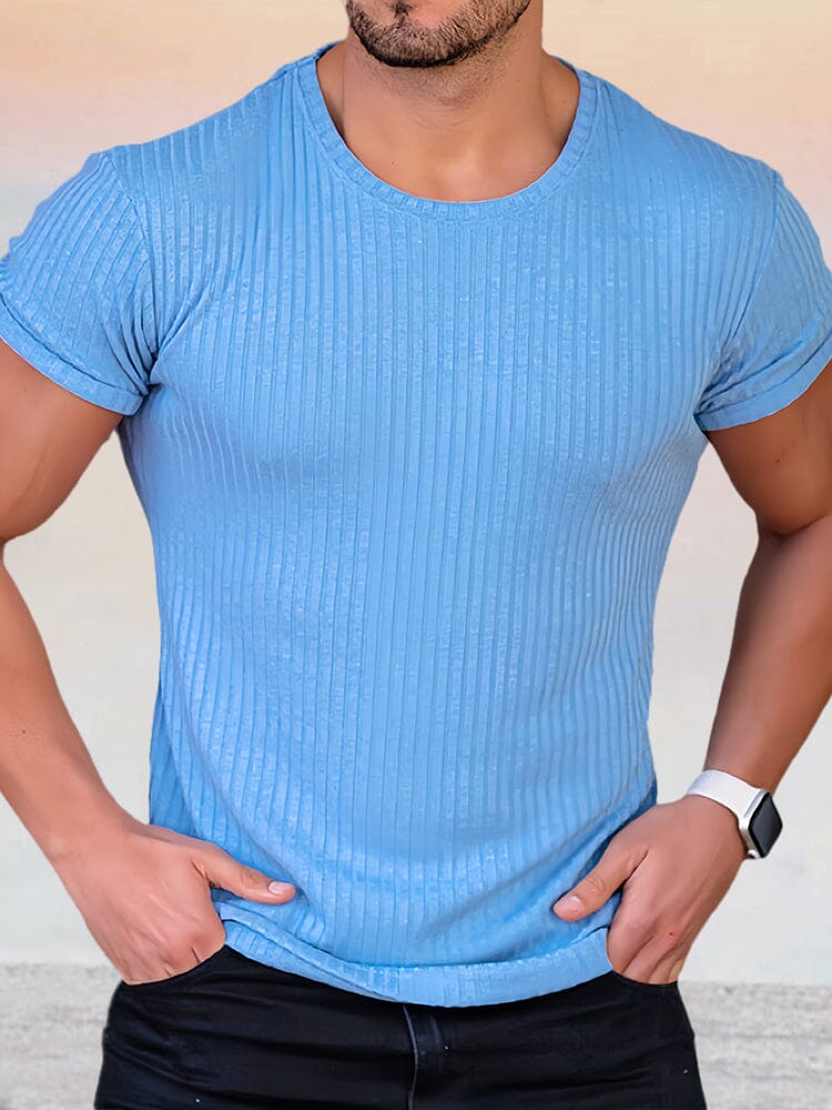 Round Neck Short Sleeve T-shirt T-Shirt coofandystore Light Blue M 