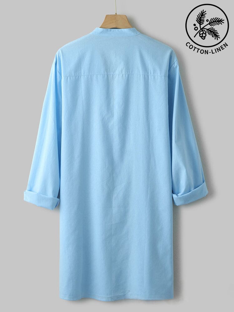 Casual Stand Collar Soft Cotton Linen Long Shirt Shirts coofandystore 