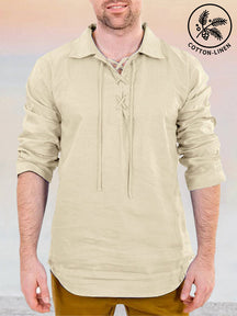 Casual Drawstring Cotton Linen Pullover Shirt