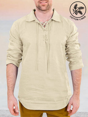 Casual Drawstring Cotton Linen Pullover Shirt