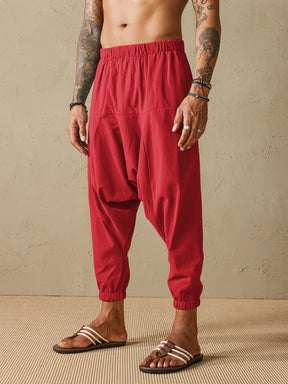 Casual Linen Style Loose Pants Pants coofandystore Red M 