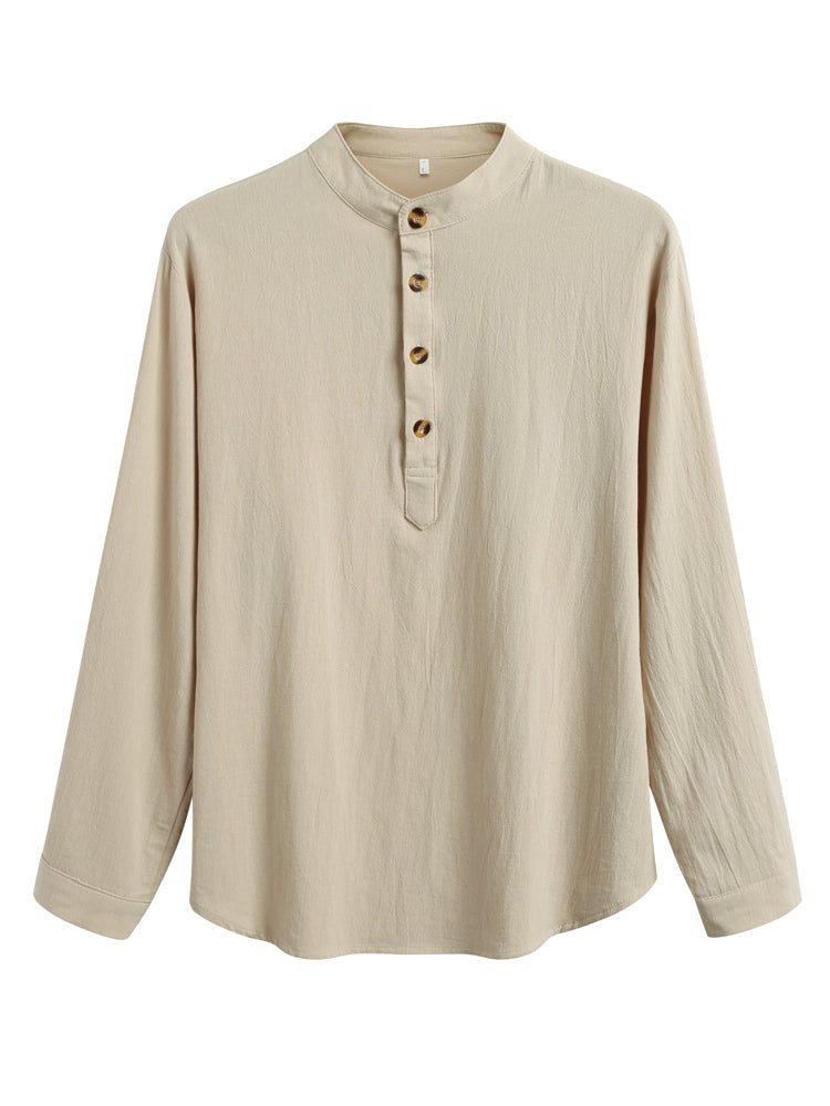 Casual Cotton Linen Solid Color Shirt