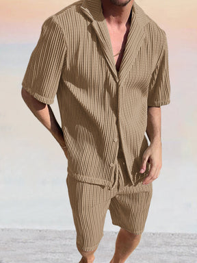 Casual Striped Short Sleeve Shirt Set