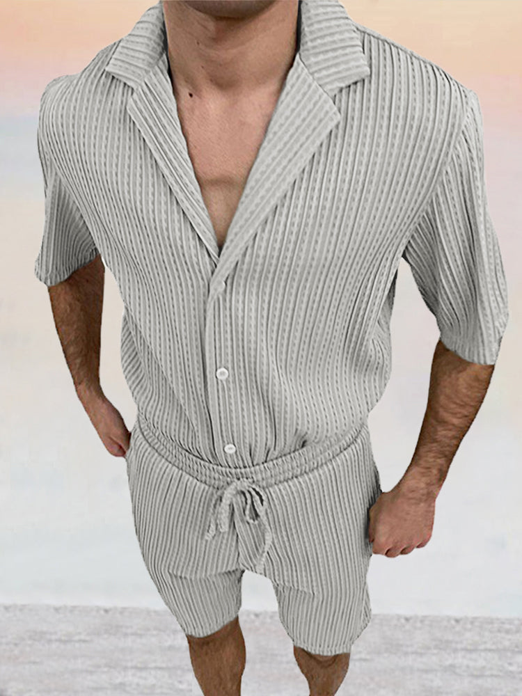 Casual Striped Short Sleeve Shirt Set