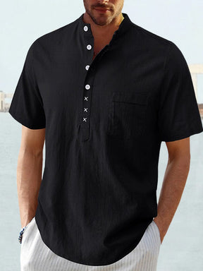 Cozy Solid Cotton Linen Button Shirt Shirts coofandystore Black S 