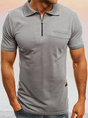 Classic Simple Short Sleeve Zipper Polo Shirt