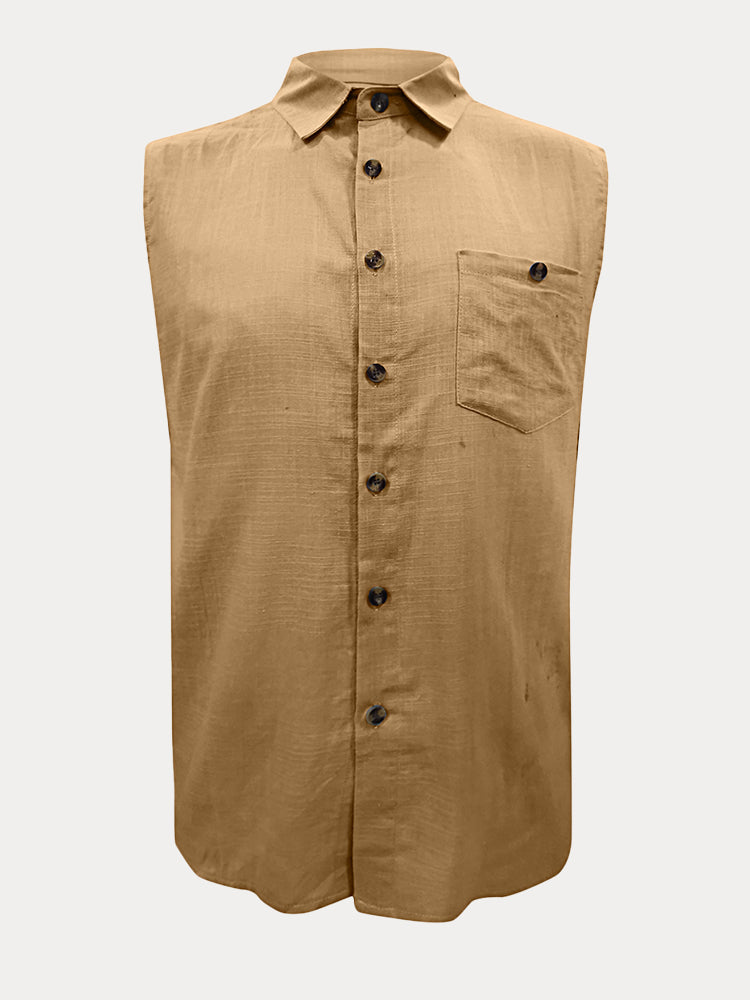 Solid Button Sleeveless Shirt