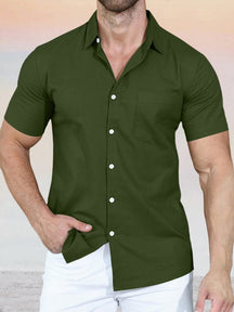 Classic Solid Short Sleeve Shirt Shirts coofandystore Army Green S 
