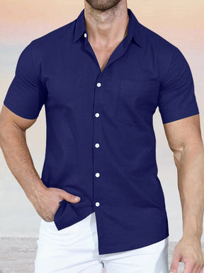 Classic Solid Short Sleeve Shirt Shirts coofandystore Navy Blue S 