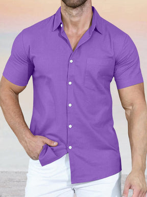 Classic Solid Short Sleeve Shirt Shirts coofandystore Purple S 
