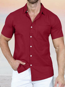 Classic Solid Short Sleeve Shirt Shirts coofandystore Wine Red S 