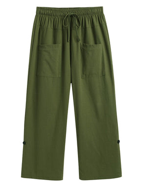 Linen Style Button Hem Capri Pants Pants coofandystore 