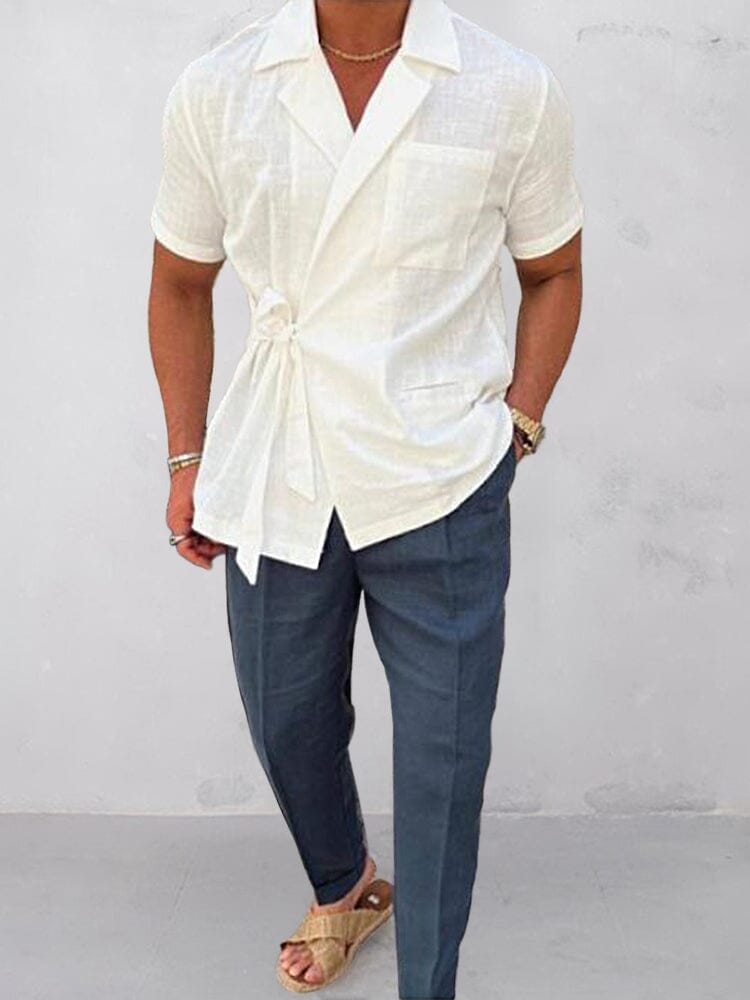 Lapel Cotton Linen Short Sleeve Shirt Shirts coofandystore 