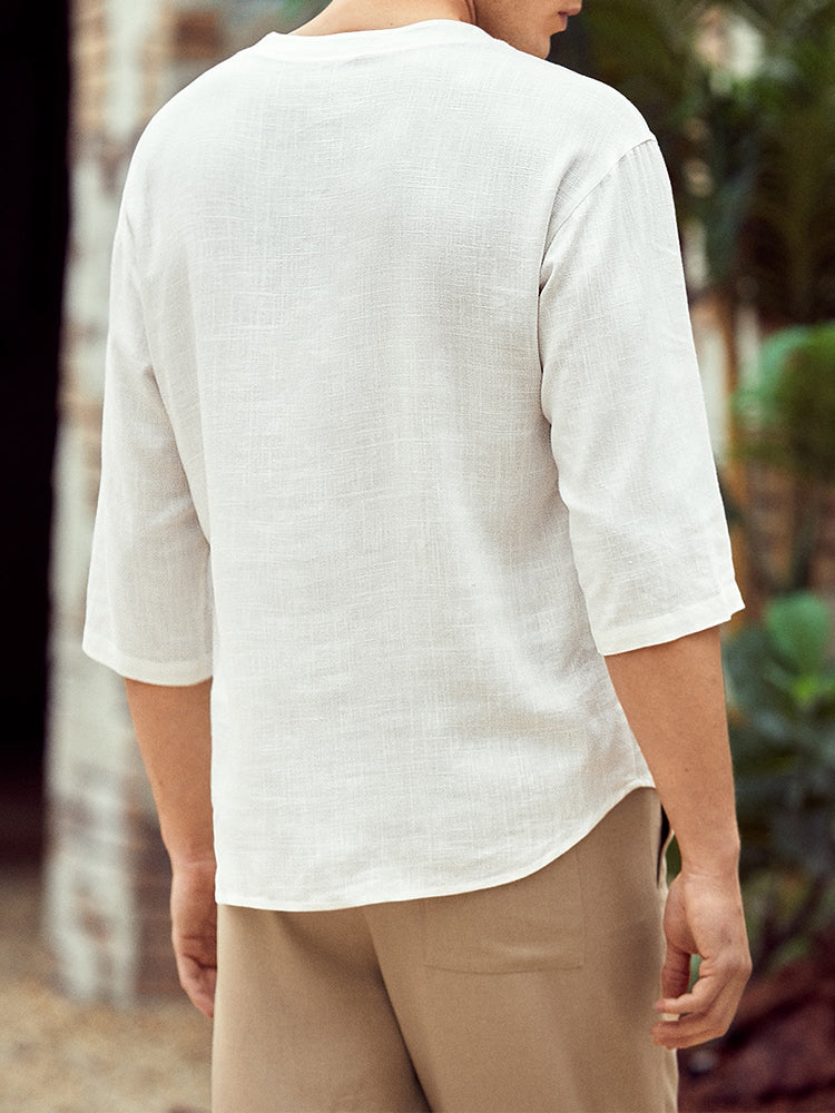 Linen Style V Neck Casual Shirts