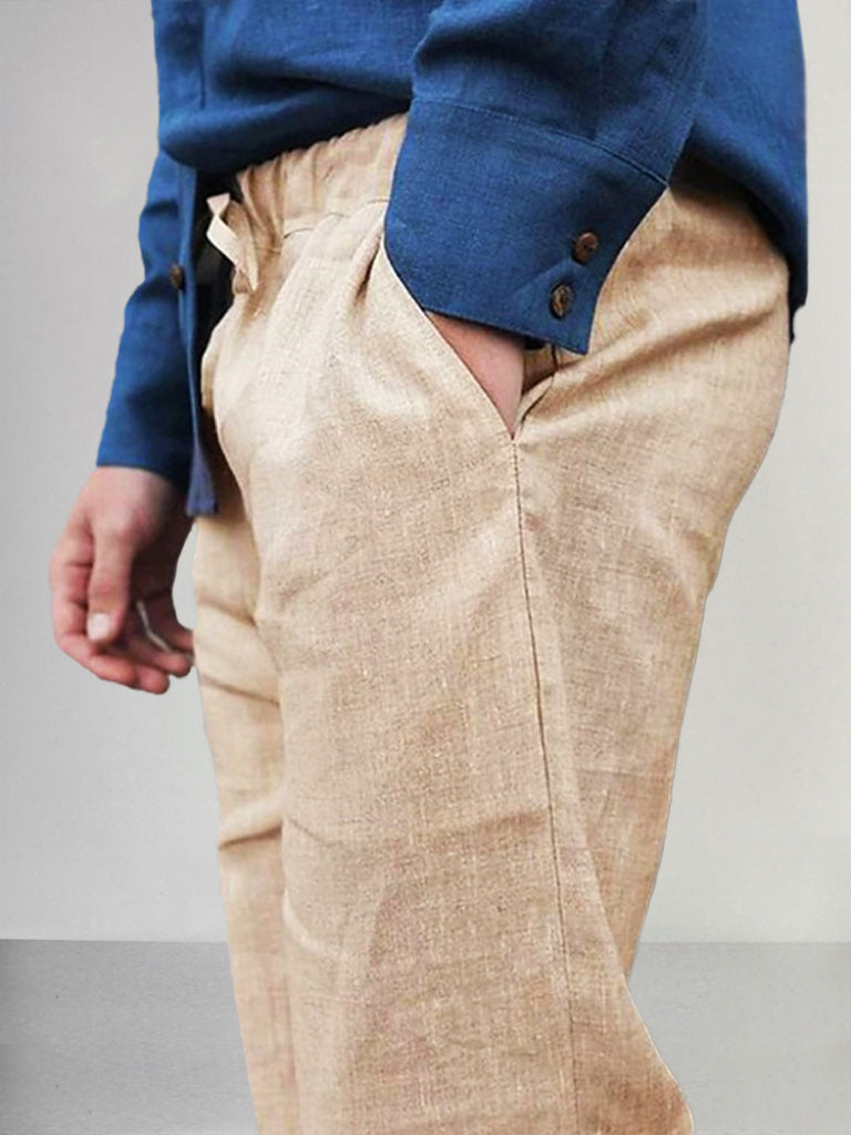 Casual Elastic Waist Cotton Linen Pants
