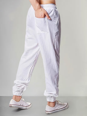 Casual Solid Cotton Linen Beam Feet Pants