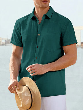 Classic Cotton and Linen Short Sleeve Casual Shirt