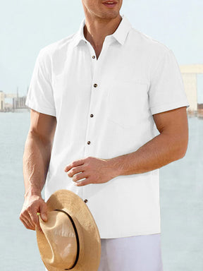 Classic Cotton and Linen Short Sleeve Casual Shirt