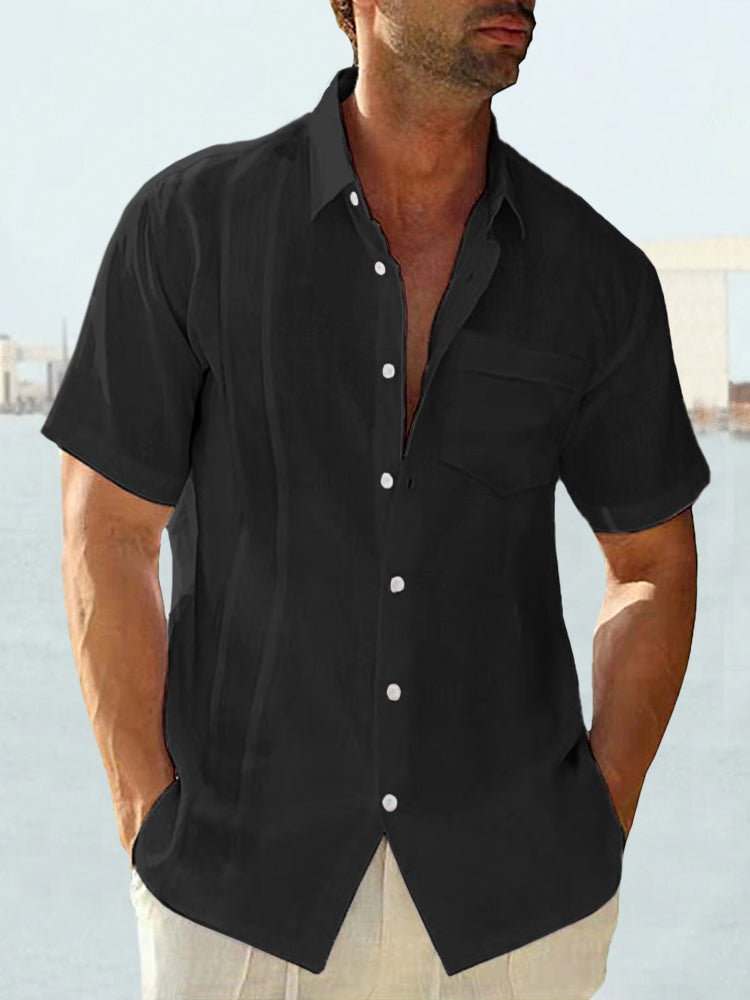 Cotton Linen Solid Casual Short Sleeve Shirt