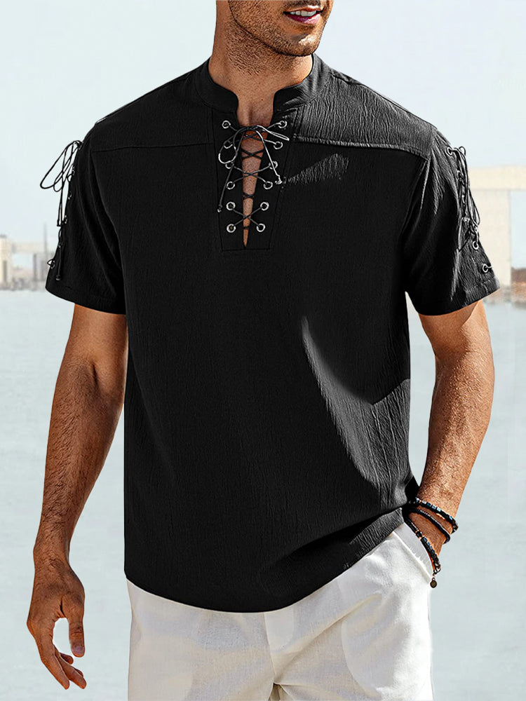 V Neck Linen Style Short Sleeve Shirt