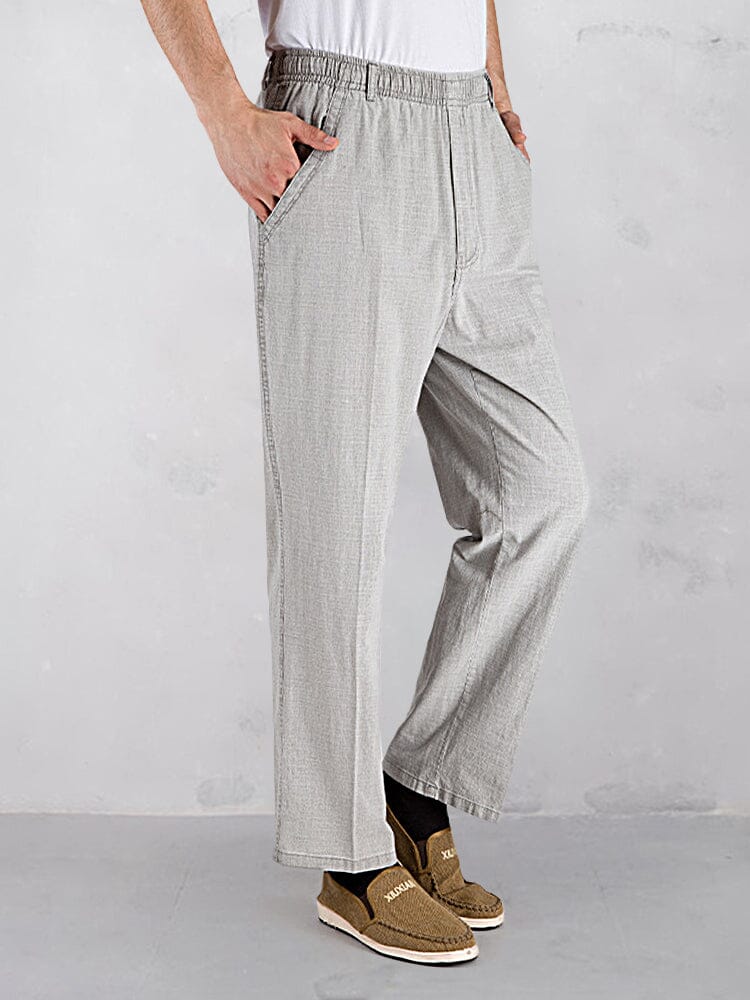 Cotton Linen Elastic Waist Casual Pants Pants coofandystore Light Grey XL(US 34-36) 