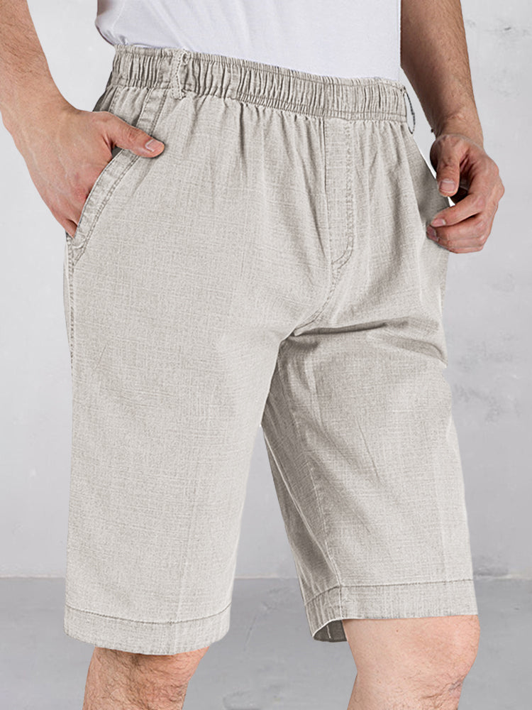 Casual Cotton Linen Elastic Waist Shorts